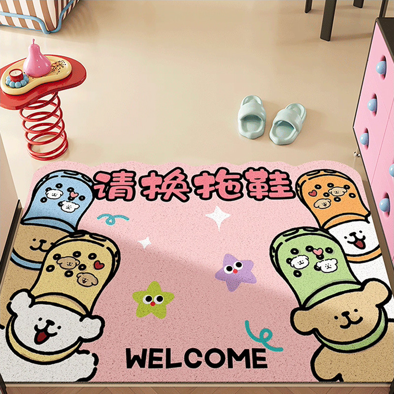 漫画ハローキティワイヤーフープフロアマット、お手入れ簡単、カット可能なPVCドアマット、滑り止め、汚れ防止、耐摩耗性、防塵フットマット|undefined