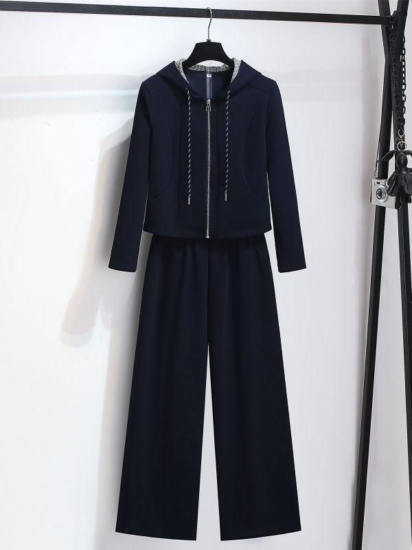 连帽卫衣阔腿裤子套装女2025春秋新款小个子休闲运动服两件套ins|undefined