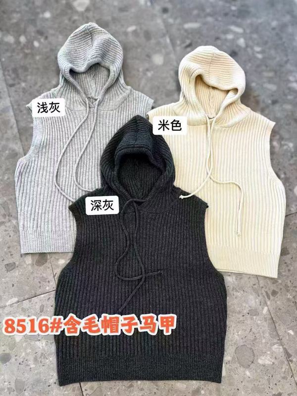 2025秋冬连帽针织马甲新款女短款外穿宽松坎肩无袖毛衣外套上衣|undefined