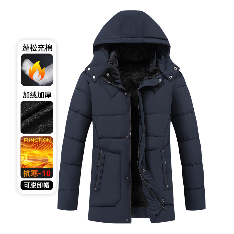 2025 New Winter Style Velvet Thickeneded Warm Cotton Coat with Removable Hood Fluffy Cotton-Filled Mid-Length Cross-Border Amazon
