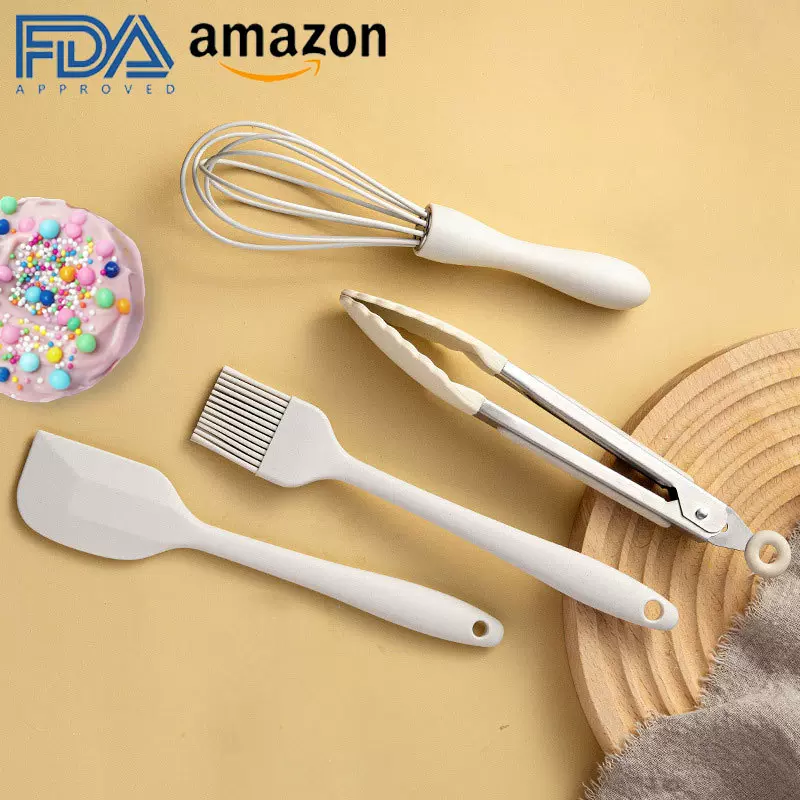 母婴级硅胶刮刀四件套油刷打蛋器迷你蛋糕烘焙套装婴儿辅食工具