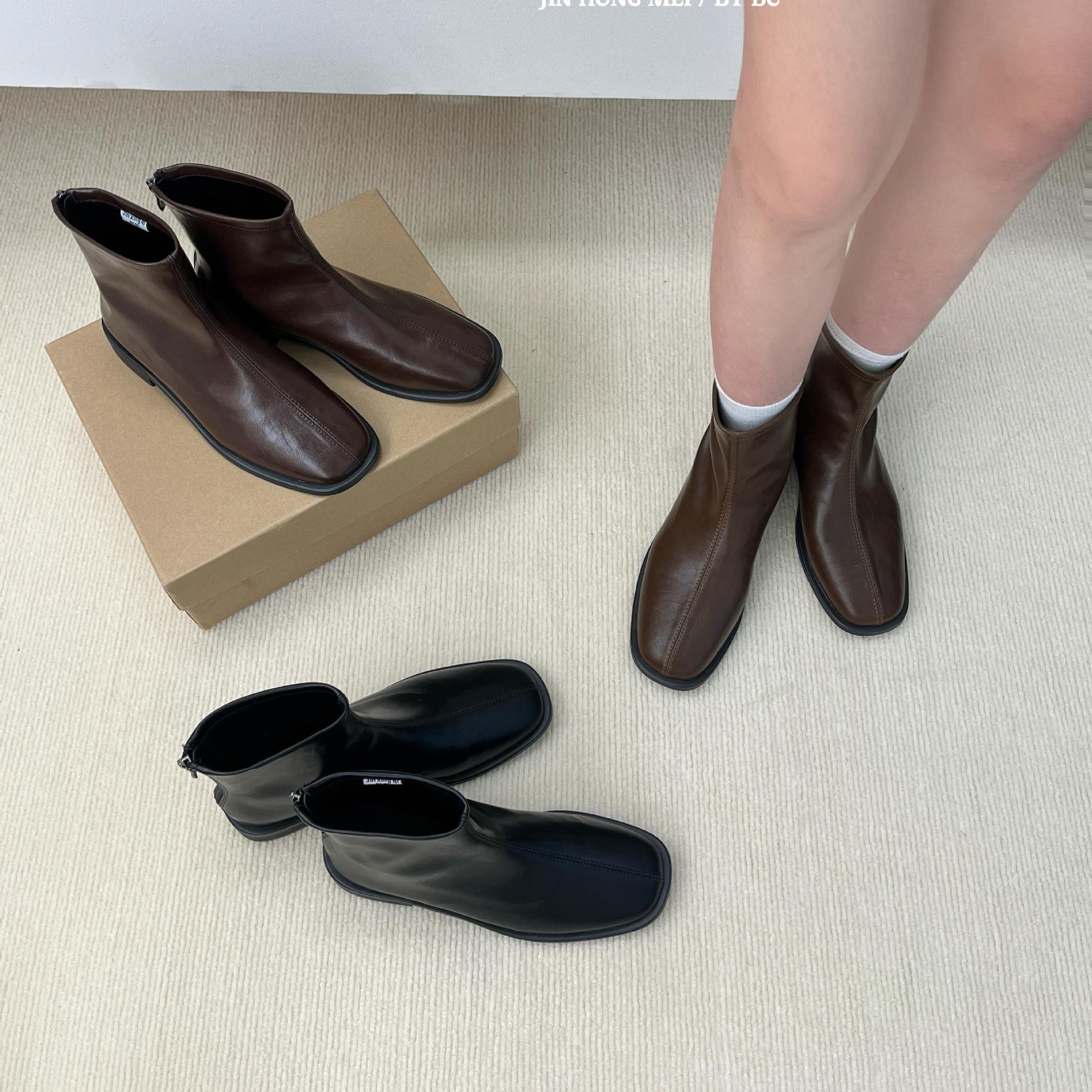 French Thick Heel Slim Boots Women's Short Boots 2025 Autumn and Winter New Suede Small Ankle Boots Retro British Style Boots