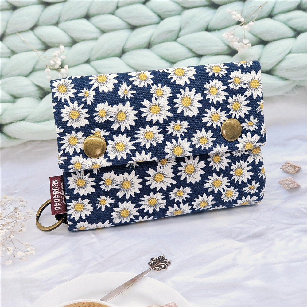 Dark blue chrysanthemum-3 fold wallet