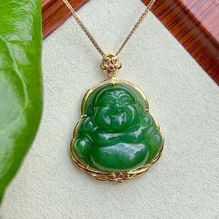 Fubei Diamond Jewelry [18K Inlaid Hetian Jasper Buddha Pendant Spinach Green] Bare Stone Size Approximately 25*25mm