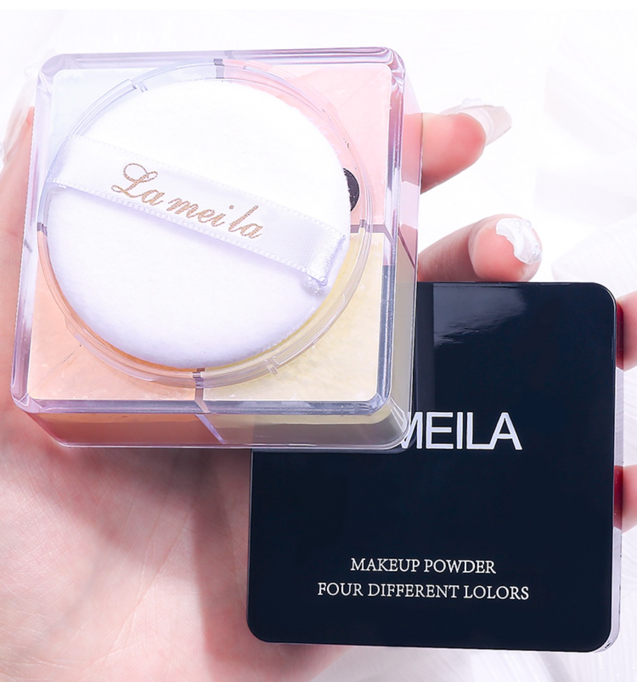 Four-grid loose powder is waterproof, sweat-proof, long-lasting oil-control and does not smudge. The matte powder compact provides concealer and brightens. Four-color setting powder undefined