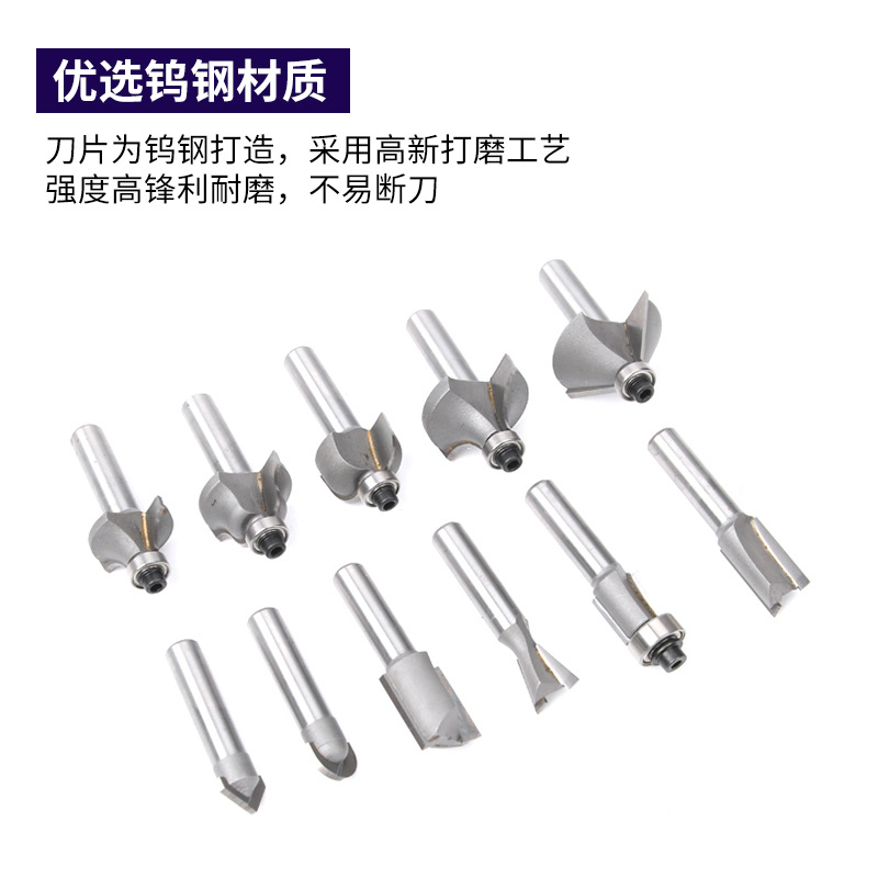 Traje de corte de fresado de carpintería conjunto de 12 piezas máquina de corte máquina de grabado carpintería fresa cortador de aleación dura cabeza de corte