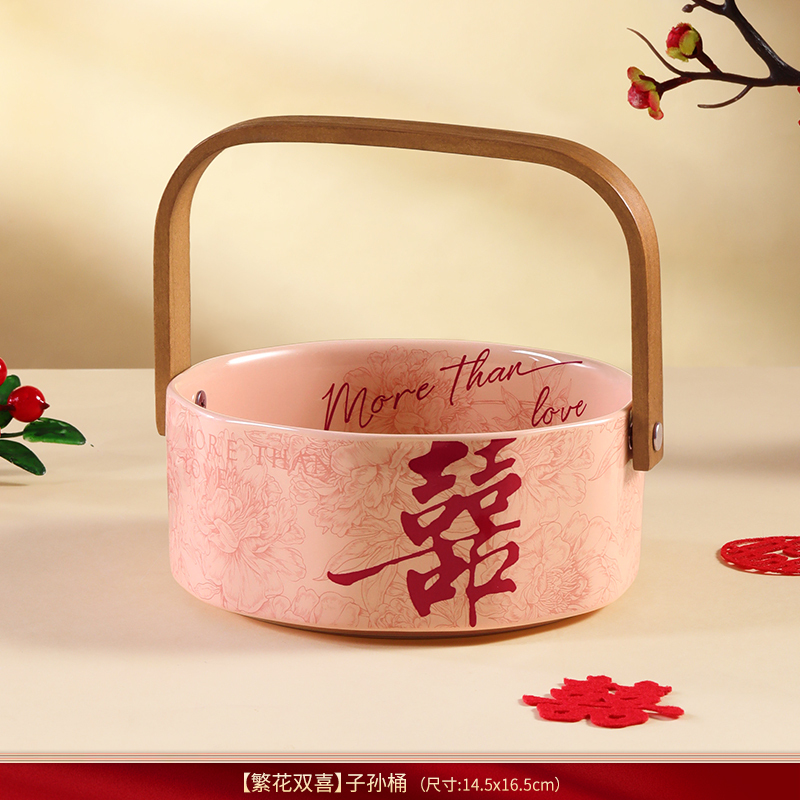 结婚子孙桶一对女方陪嫁妆用品大全娘家婚庆红色喜桶宝桶装饰摆件|undefined