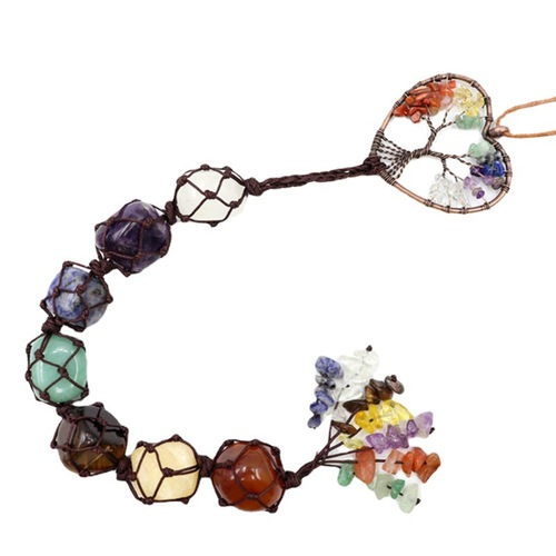 7 color stones, seven color crystal raw stones, hand-woven pendants, natural stone tree of life car hangings, dream catcher pendants