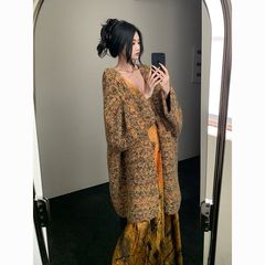 高级感中长款针织开衫女秋冬新款慵懒气质显瘦宽松毛衣外套厚