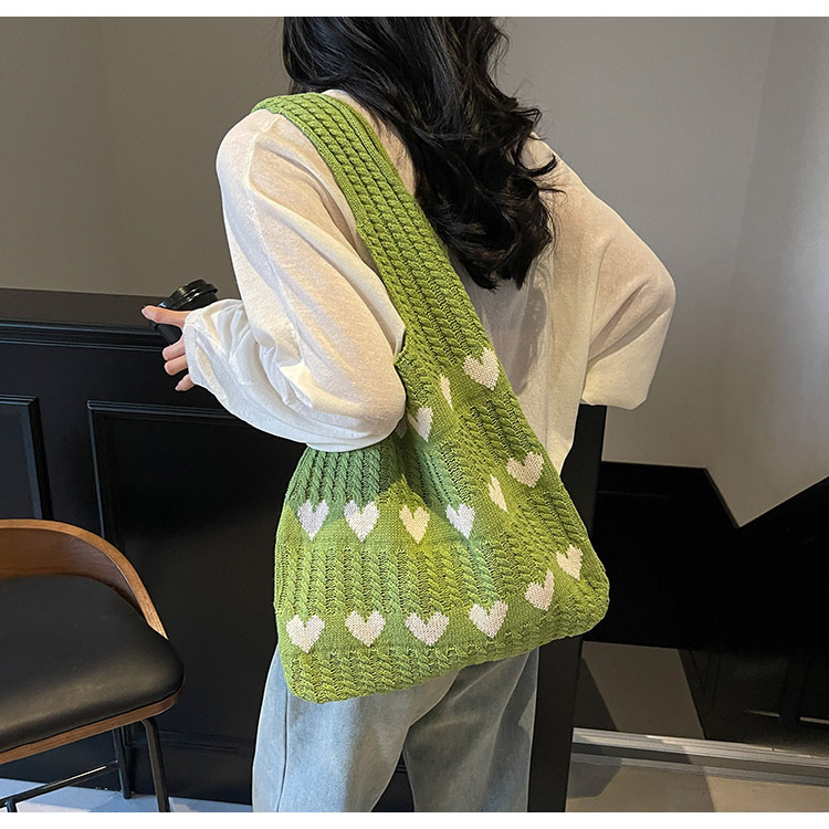 Exquisite Heart-shaped Knitted Women's Shoulder Handbag Shopping Bag_voghion.com