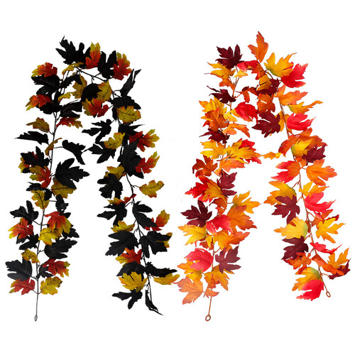 Autumn Hanging Ornament—Artificial Maple Leaves and Vine, Halloween Artificial Greenery, Harvest Festival Decoration—Artificial Maple Leaves