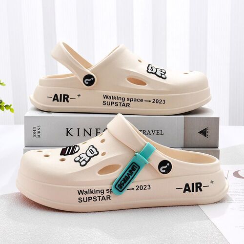 Mens Slides Holes New Anti-slip Thick Sole Casual Outdoor Wear Korean Version Beach Soft Sole Cap Toe Men's Sandals