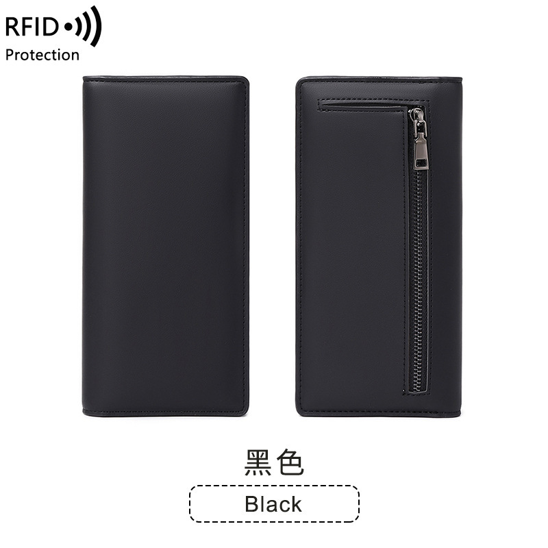 クロスボーダー新型RFID盗難防止ブラシレディース財布PU純色超薄クレジットカードカバンファスナー付きロングタイプ財布|undefined