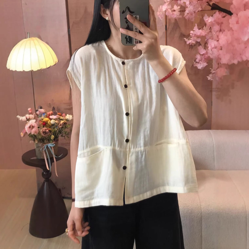 2026 Summer New Product, Artistic and Versatile, Loose Casual Round Neck, Flying Sleeves, Baby Cotton Gauze Shirt, Women's Cardigan 2026 Summer New Product, Artistic and Versatile, Loose Casual Round Neck, Flying Sleeves, Baby Cotton Gauze Shirt, Women's Cardigan