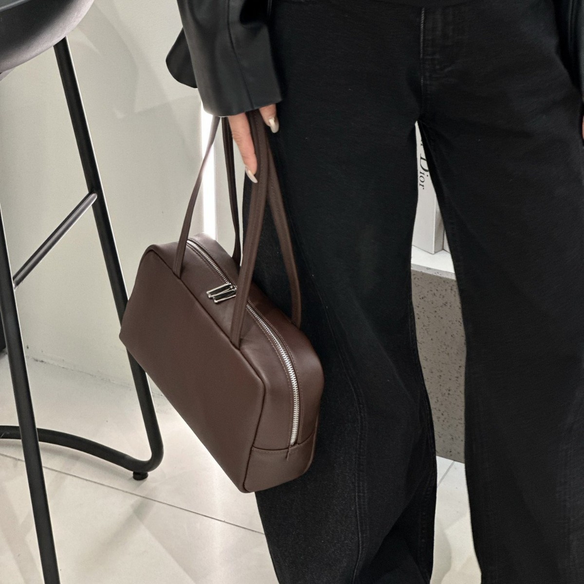 2025 New Arrival Genuine Leather Commuter Bowling Bag Fashion Korean Style Shoulder Bag Top Grain Nappa Cowhide Women's Handbag - Thumbnail 3