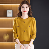 秋冬新款羊毛衫圆领长袖针织衫时尚提花羊毛上衣妈妈装打底衫，女装针织衫/毛衣，妃慕昵服饰