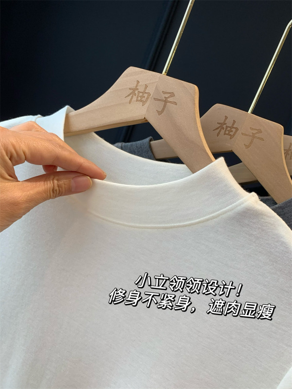 赤ちゃんの肌のような！テンセルウールクールT！ストレッチ大盗スリム気質ハーフタートルネックTシャツ G062405|undefined