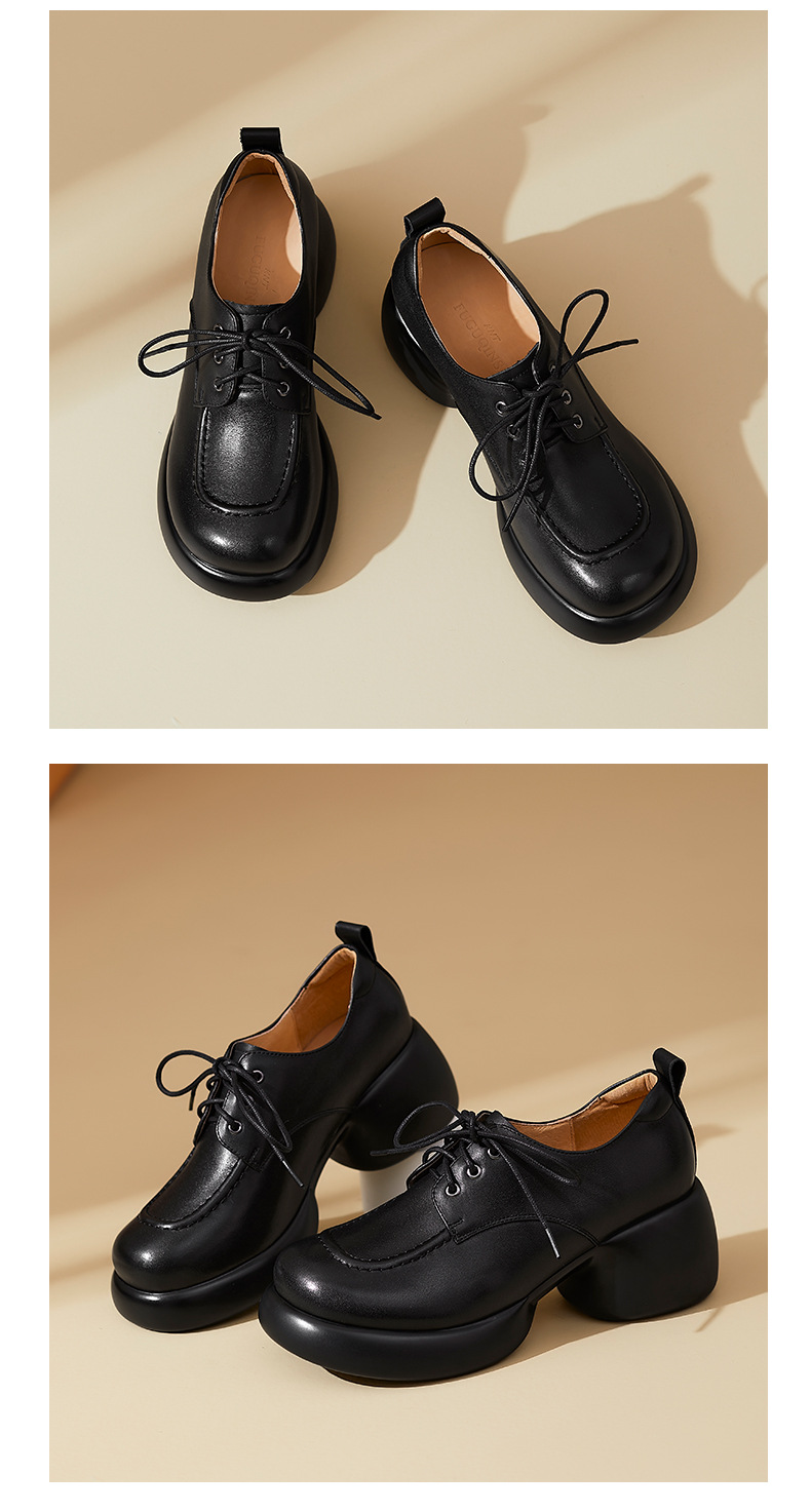 Giày loafer nữ dây buộc phong cách Anh, gót vuông 5,5 cm, mũi sâu, đế dày — màu nâu chi tiết 14