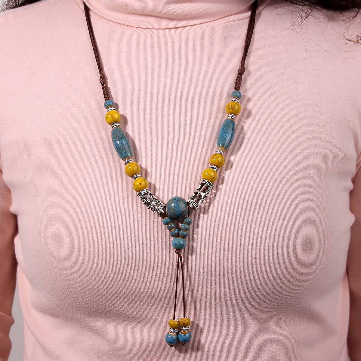 Long Necklace Classification Wholesale Jewelry Ethnic Style Geometric Ceramics Long Necklace