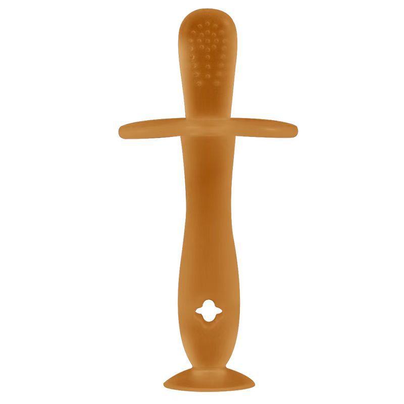 Silicona teether bebé molar juguete teether bebé cepillo de dientes de silicona cepillo de dientes teether stick con ventosa