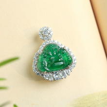 熹瑞纯银镶嵌翡翠佛公冰种吊坠女士正品高档玉石送礼项链挂件玉坠