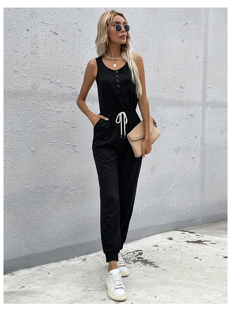 Black Suspender Buttoned Trousers Jumpsuit_voghion.com