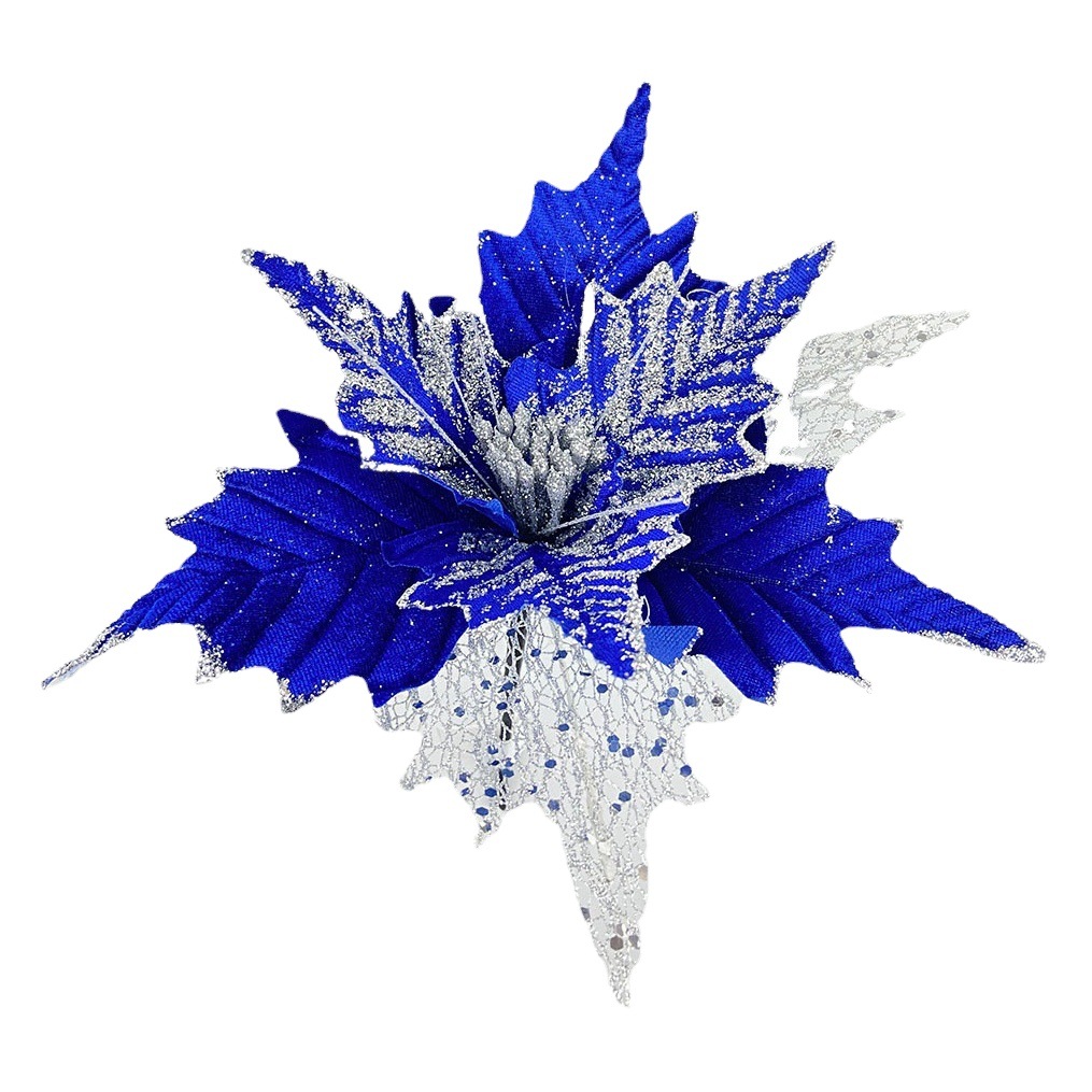 Nueva Flor de Navidad flor artificial polvo de oro hueco franela decoración de árbol de Navidad fiesta decoración de vacaciones flor falsa al por mayor