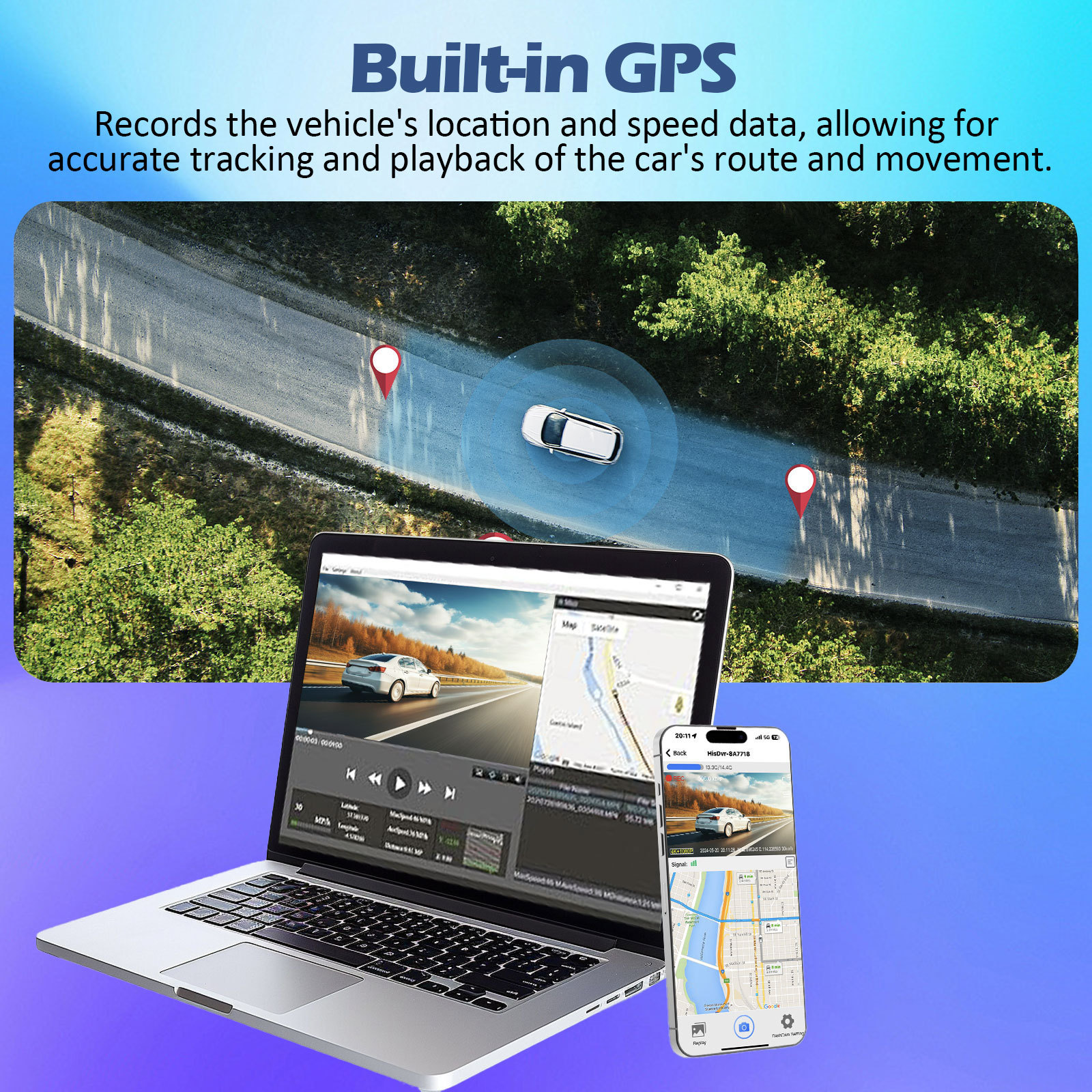 V66Dvr4K Three-Lens Dash Cam with Adas Smart Touchscreen 5.8g Driving Recorder