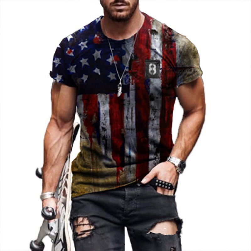 国境を越えた貿易 3D プリントアメリカ国旗 Tシャツファッションストリート紳士服デジタル印刷 Tシャツソースメーカー紳士服|undefined