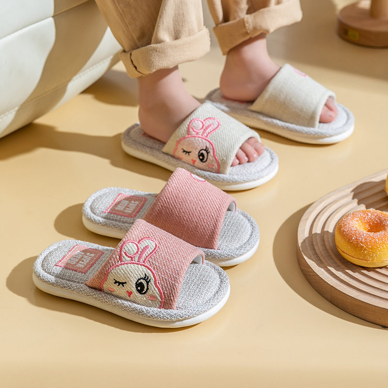 Four Seasons Children's Linen Slippers Women's Spring and Autumn Household Parent-Child Indoor Home Cute Cotton Linen Cotton Home Cloth Couple Summer