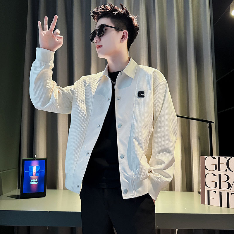 Trendy Korean-Style Casual Stylish Lightweight Work Jacket for Men in Spring with a Unique Design and Spliced Outerwear