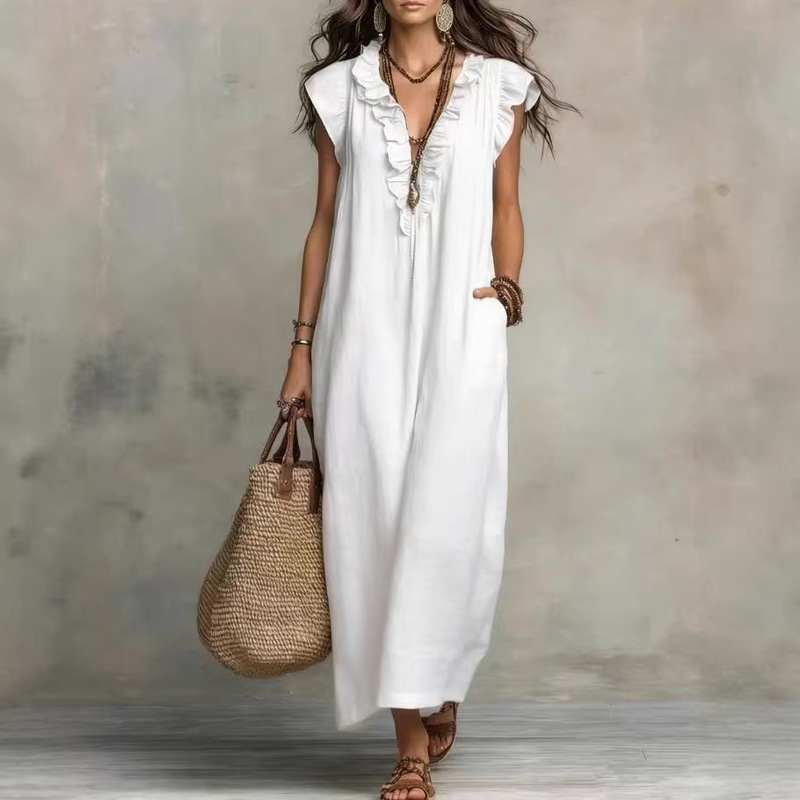 European and American independent sites, Amazon, AliExpress 2026 Spring/Summer New Bohemian Flutter Sleeve Floor-Length Dress European and American independent sites, Amazon, AliExpress 2026 Spring/Summer New Bohemian Flutter Sleeve Floor-Length Dress