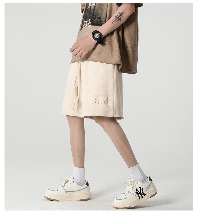 New summer casual shorts for men, suede loose stretch capri pants, American steel stamp straight-leg sport pants pic 16