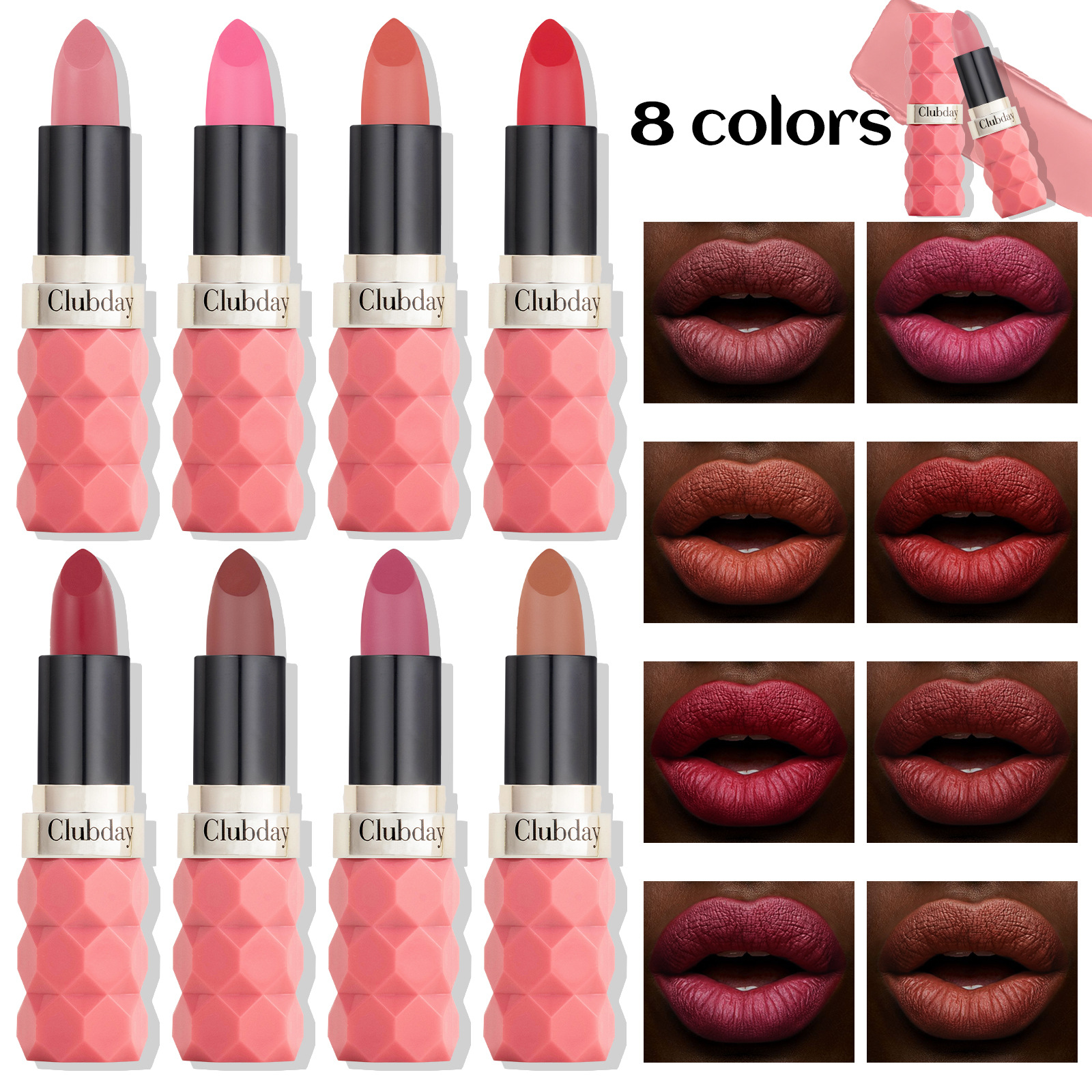 Clubday diamond-cut matte lipstick, non-fading and non-sticky velvet 8-color matte lipstick undefined