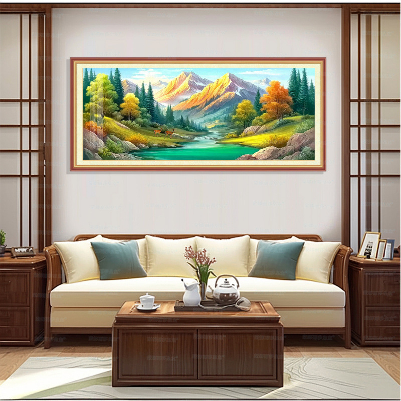 [Algodón importado] Mona Lisa real bordado cruzado con la espalda de Jinshan-Shui Liujiaoqiang paisaje bordado de hilo moderno image 6