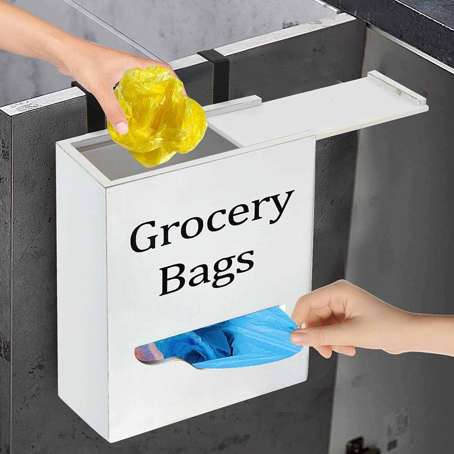 벽걸이 형 나무 주방 식료품 가방 홀더 교수형 비닐 봉투 보관 랙 홈 주방 쓰레기 봉투 보관 홀더