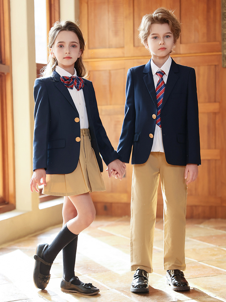 Traje uniforme escolar para niños primavera, otoño e invierno estilo universitario británico