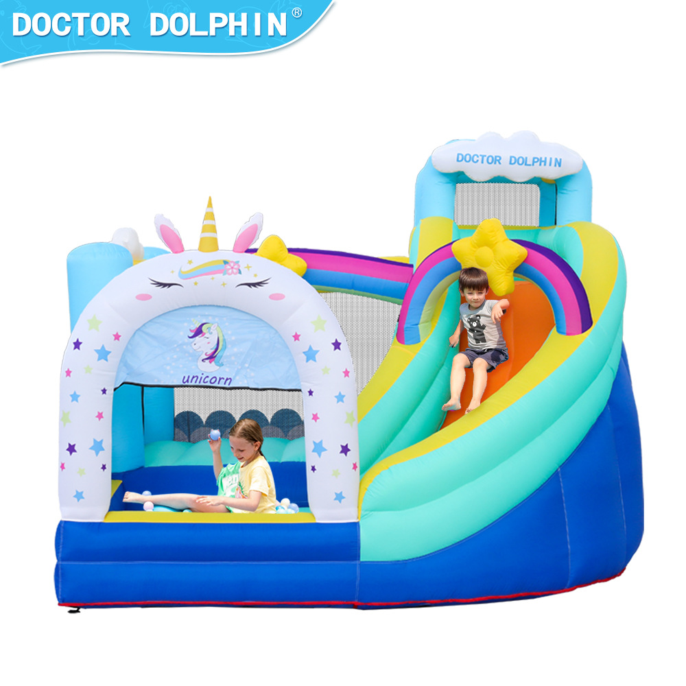 Doctor Delfín | Castillo inflable para niños, tobogán pequeño para niños, conjunto combinado de castillo inflable pequeño para el hogar