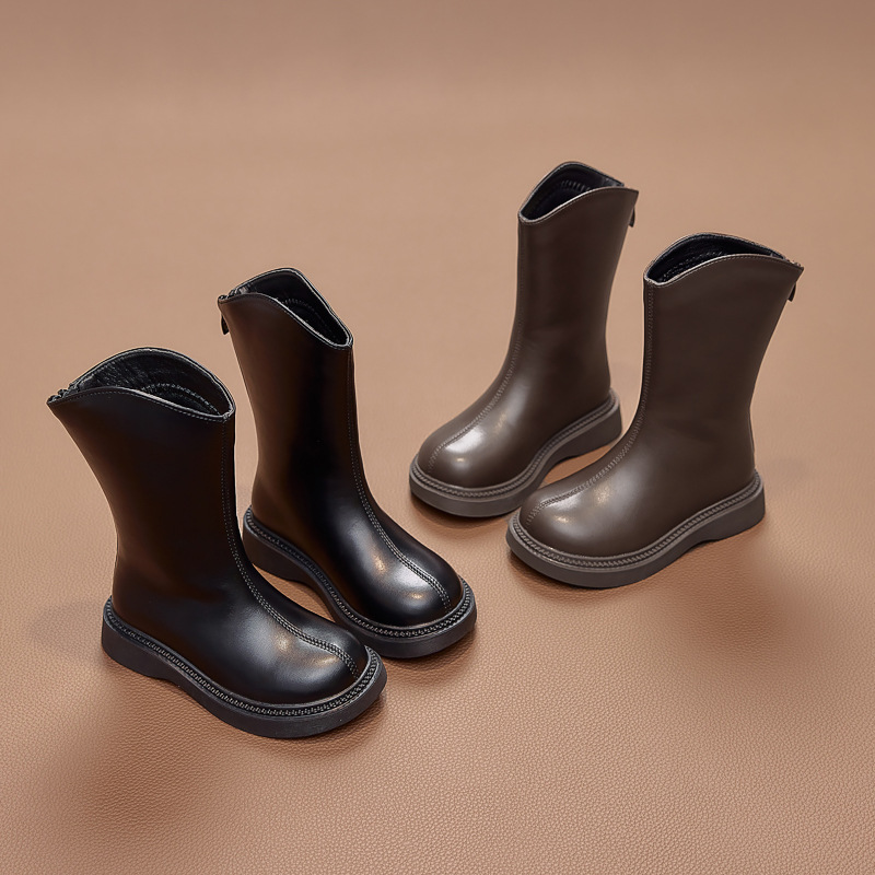 2026 New Autumn and Winter Girls' Boots, Fleece-Lined Girls' Cotton Shoes, Baby Children's Boots, Little Girls' High-Top Shoes