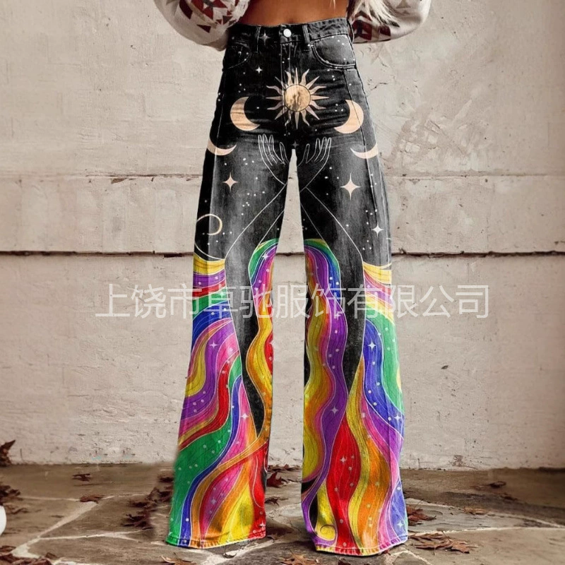 2024 Летние тонкие женские брюки 3D цифровой принт Amazon горячие брюки женские расклешенные брюки