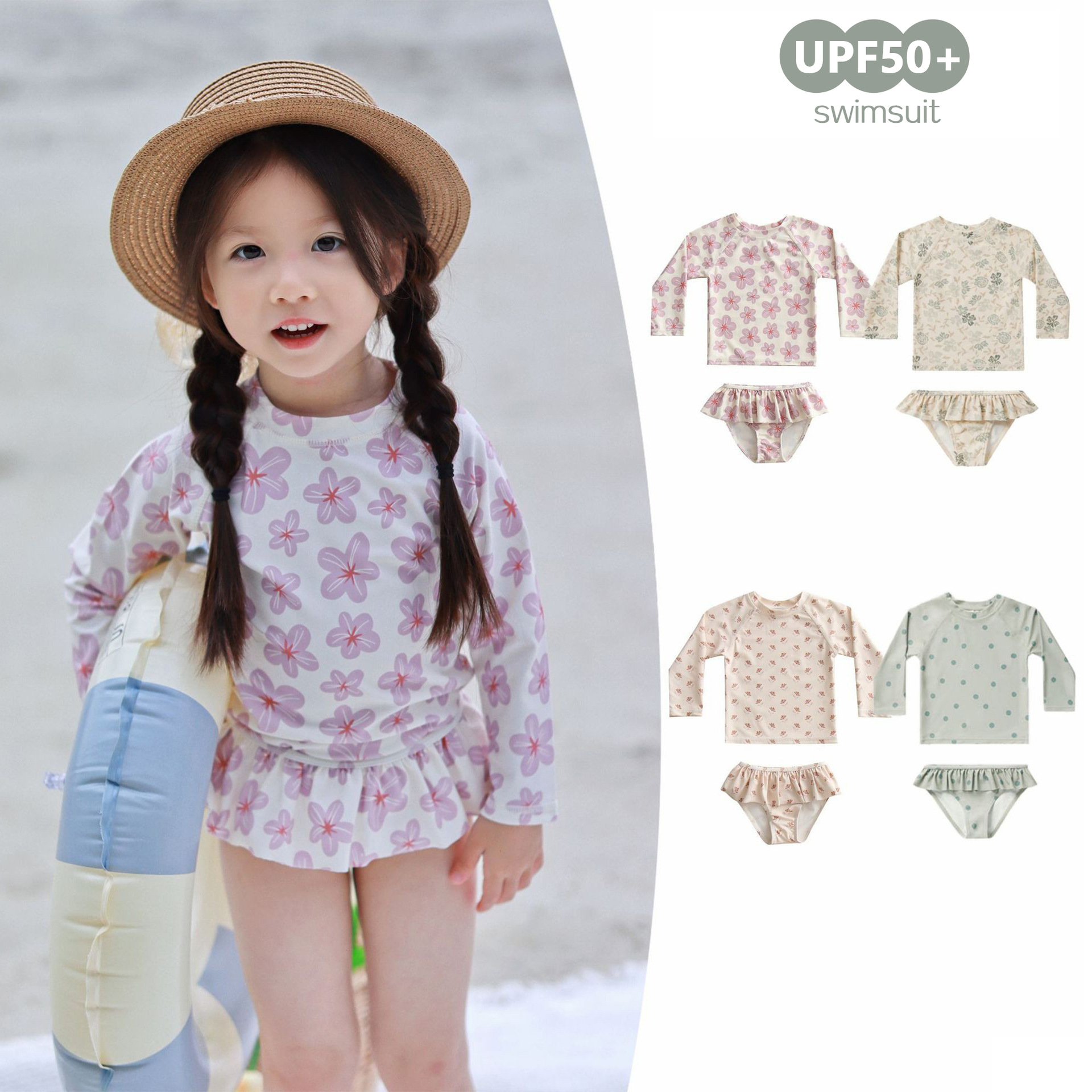 Girls' Floral Two-Piece Swimsuit 2026 New Children's Quick-Drying Swimwear Baby Girl Long-Sleeve Sun Protection Swimwear