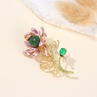 New Elegant and Elegant Lotus Brooch Niche Design Fashionable Enamel Lotus Brooch High-End Suit Clothing
