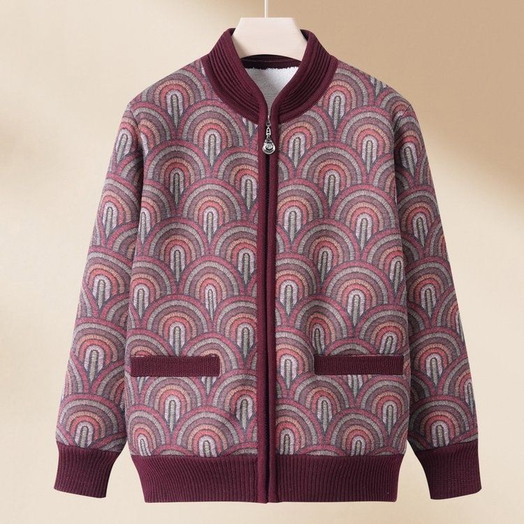 Middle-aged and elderly women's autumn and winter style, mom's fleece-lined thickened knitted sweater, warm top, grandma's lamb wool coat Middle-aged and elderly women's autumn and winter style, mom's fleece-lined thickened knitted sweater, warm top, grandma's lamb wool coat