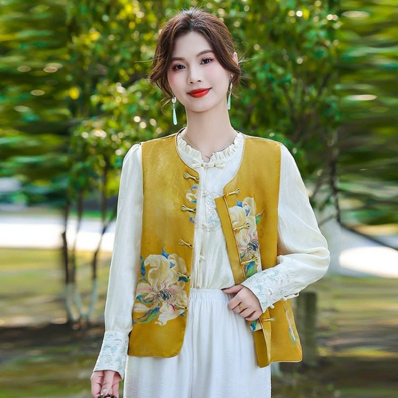 Мама весенне-осенний жилет носить наружный 2025 новый средний и пожилой женский костюм бабушка весна новый китайский стиль тонкий жилет