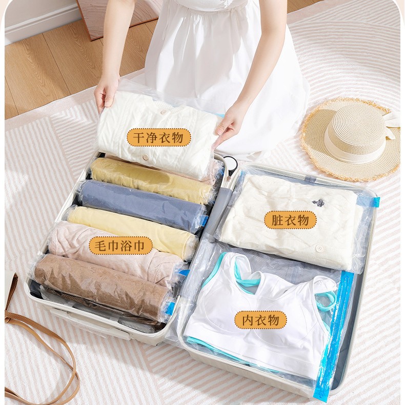 Bolsas de compresión al vacío para almacenamiento transfronterizo, gran capacidad, bolsas de almacenamiento de ropa gruesas para edredones y chaquetas de plumón, a prueba de polvo y humedad.