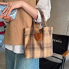 Cute shoulder bag, small bag, handheld fashionable linen bag to go out, Korean style, with little bears