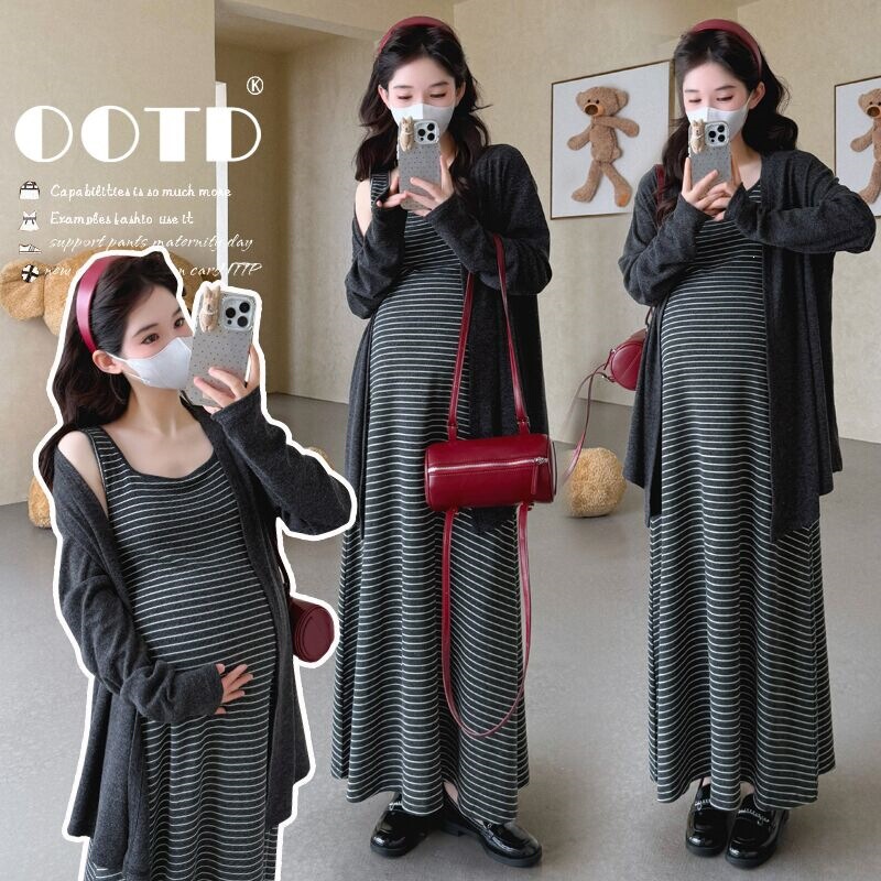 Maternity Wear 2026 Autumn New Korean Style Fashionable Lazy Cardigan + Vest Dress Two-Piece Set Maternity Dress Maternity Wear 2026 Autumn New Korean Style Fashionable Lazy Cardigan + Vest Dress Two-Piece Set Maternity Dress