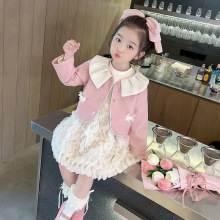 女童连衣裙套装2025新款秋装小女孩洋气小香风皮衣长袖裙子两件套
