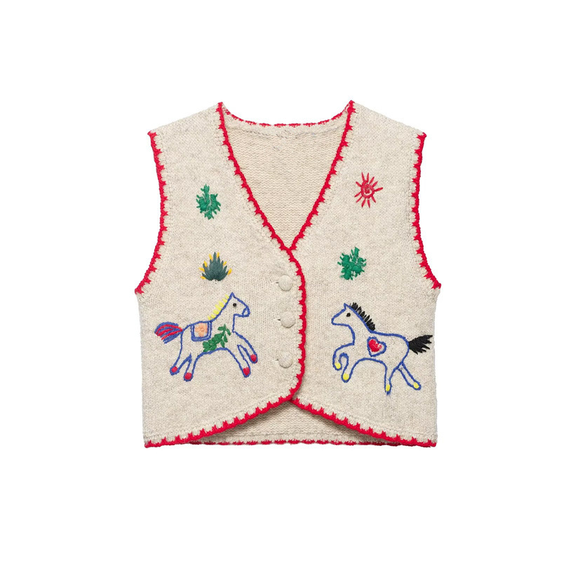 PB & ZA ropa de mujer primavera 2026 temperamento simple estilo retro estilo de bordado chaleco de punto 0021001 image 1