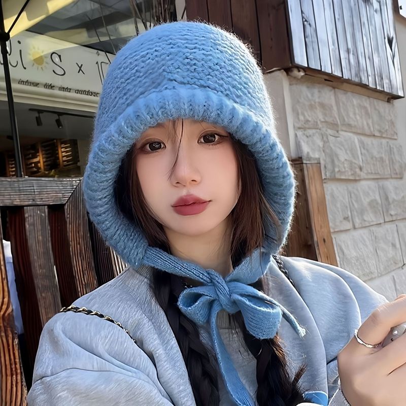 秋冬季女百搭帽子韩版保暖护耳宽松大头围毛绒绒显脸小包包毛线帽|undefined